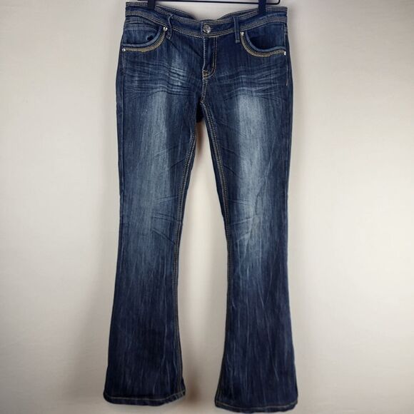 Dollhouse Boot Cut Flare Embellished Low Rise Jeans Size 9 Stretch Thick Stitch - Picture 1 of 12